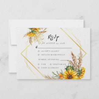 Wasserfarben Sonnenblume Rustikaler QR-Code Hochze RSVP Karte
