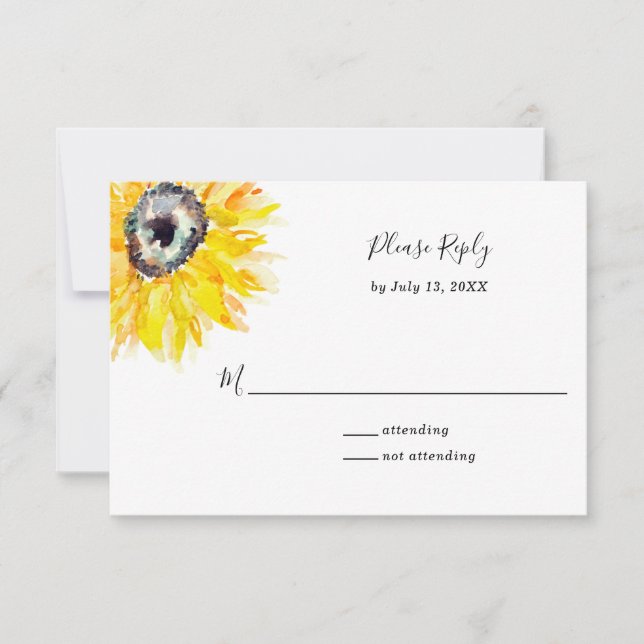Wasserfarben Sonnenblumen Bitte beantworten Sie el RSVP Karte (Vorderseite)