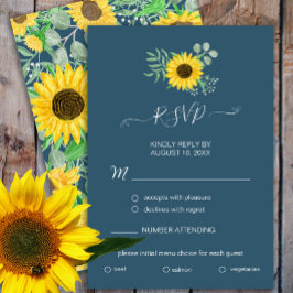 Wasserfarben Sonnenblumen Blaues Menü Auswahl RSVP Karte