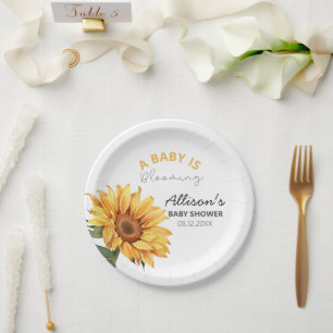 Wasserfarben Sonnenblumen Blumenmotiv Kinderdusche Pappteller