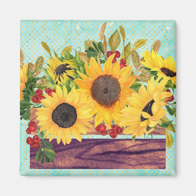 Wasserfarben-Sonnenblumen-Box Magnet (Vorne)