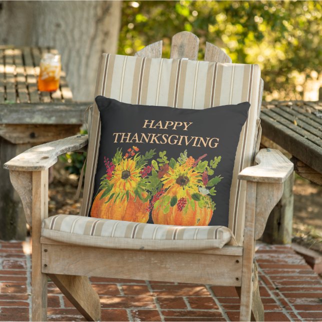 Wasserfarben Sonnenblumen Erntedank Pumpkins Fall Kissen (Stuhl )