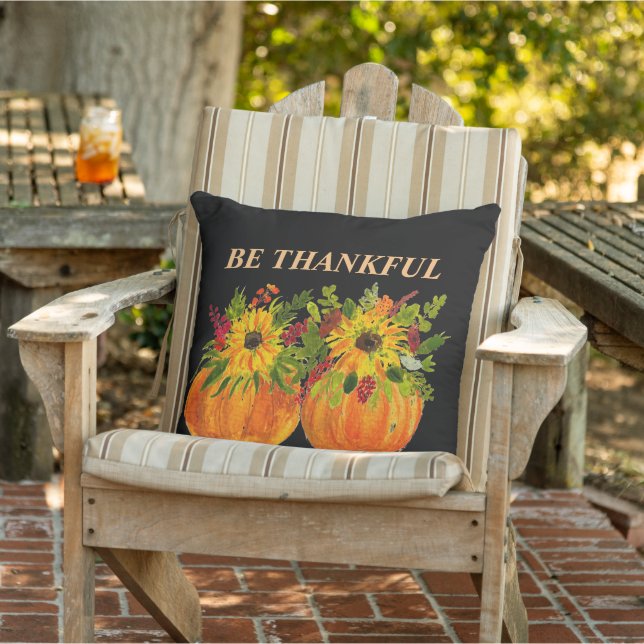 Wasserfarben Sonnenblumen Erntedank Pumpkins Fall Kissen (Stuhl )
