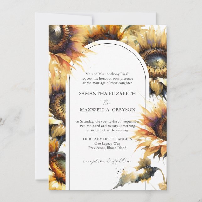 Wasserfarben Sonnenblumen Feierliche Hochzeitseinl Einladung (Vorderseite)