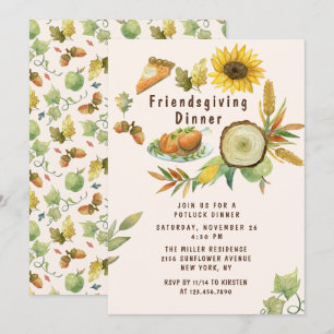 Wasserfarben-Sonnenblumen-Friendsgiving-Fest Einladung