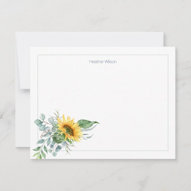 Wasserfarben Sonnenblumen Personalisiert Dankeskarte (Vorderseite)