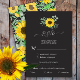 Wasserfarben Sonnenblumen Schwarzes Menü Auswahl R RSVP Karte