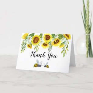 Wasserfarben Sonnenblumen und Bienen Danke Karte