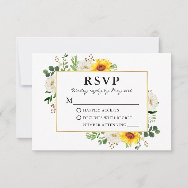 Wasserfarben Sonnenblumen Weiße Blütengoldblüte Ho RSVP Karte (Vorderseite)