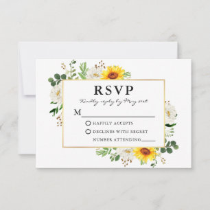 Wasserfarben Sonnenblumen Weiße Blütengoldblüte Ho RSVP Karte
