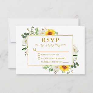 Wasserfarben Sonnenblumen Weiße Blütenhochzeit Gol RSVP Karte