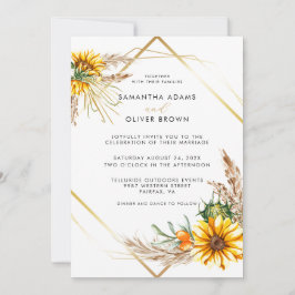 Wasserfarben Sonnenblumengeometrische Hochzeit Einladung