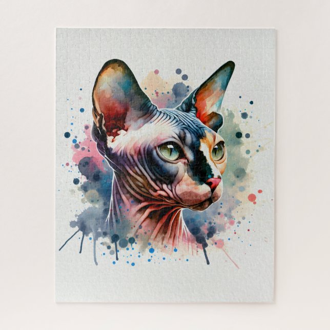 Wasserfarben-Sphynx-Katze Künstliches Portrait (Vertikal)