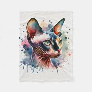 Wasserfarben-Sphynx-Katze Künstliches Portrait Fleecedecke