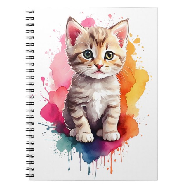 Wasserfarben Splash Art Kitchen Cat Spritzer Paint Notizblock (Vorderseite)