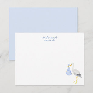 Wasserfarben Storch mit Baby Junge Danke Karte