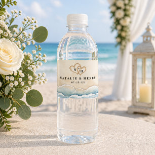 Wasserfarben-Strand-Hochzeit-Wasserflaschenetikett