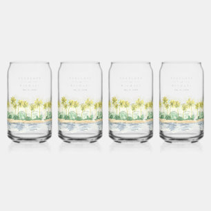 Wasserfarben Strand Tropische Hochzeit Palmen Dosenglas