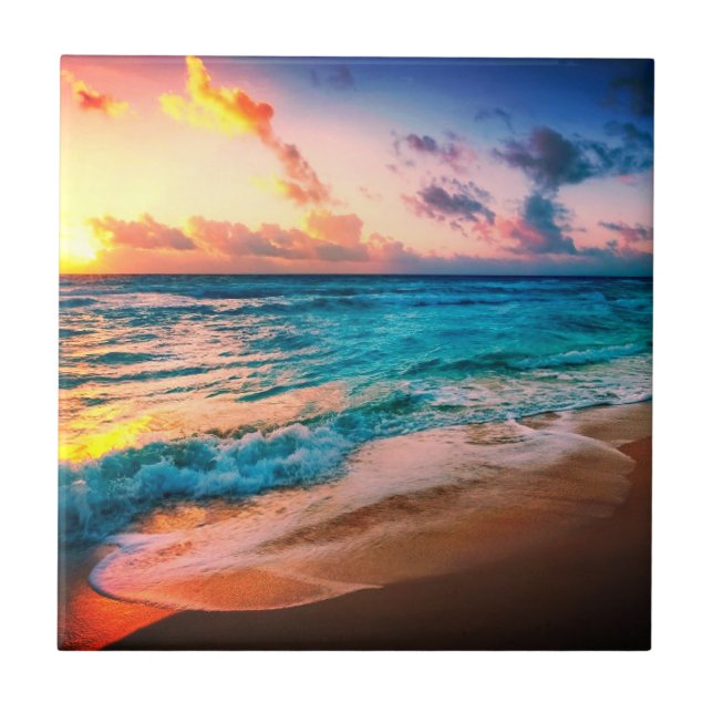 Wasserfarben, Strand und Meer, Himmel Fliese (Vorderseite)