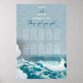 Wasserfarben-Strandwellen Hochzeitsskalender Poster