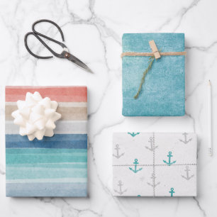 Wasserfarben-Streifen-Anker mischen sich in Überei Geschenkpapier Set