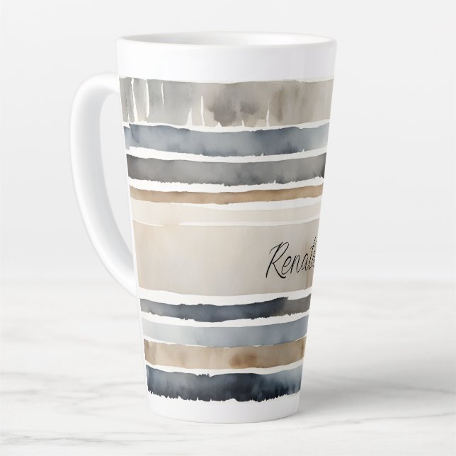 Wasserfarben Streifen neutrale Farben Latte Tasse (Linke Ecke)