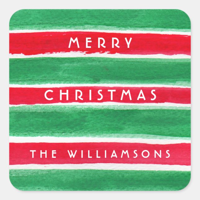Wasserfarben Streifen Personalisierte Geschenkstem Quadratischer Aufkleber (Vorderseite)
