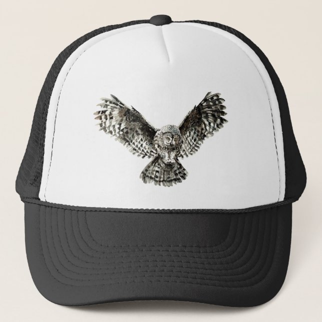 Wasserfarben Striking Owl Bird Wasserfarbe Kunst Truckerkappe (Vorderseite)