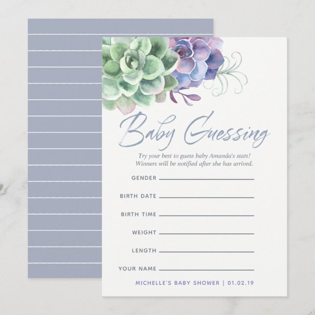 Wasserfarben Succulents Baby Predictions Game Einladung (Vorne/Hinten)
