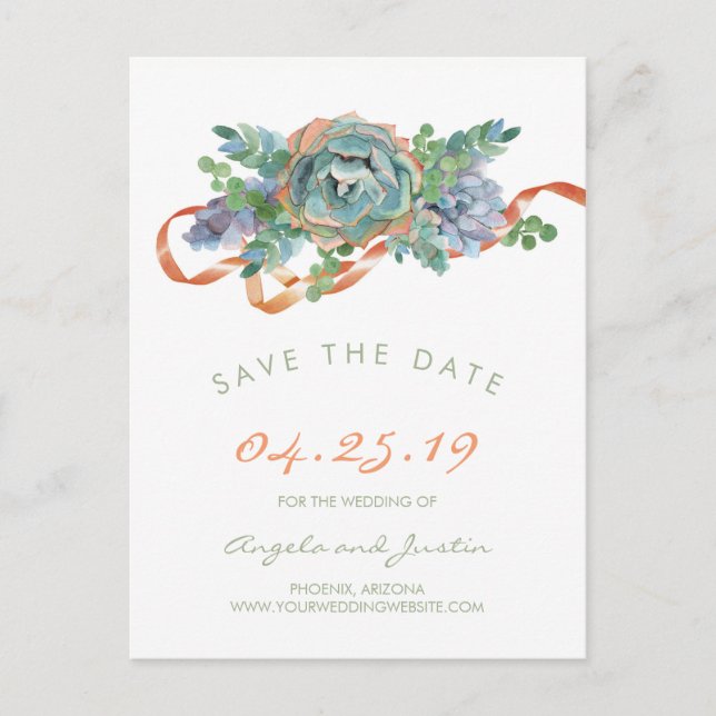 Wasserfarben-Sukkulationscluster Save the Date 2 Ankündigungspostkarte (Vorderseite)