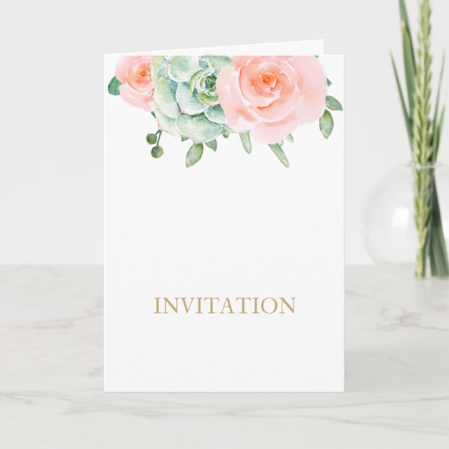 Wasserfarben Sukkulentes Blush Floral Elegante Hoc Einladung (Vorderseite)