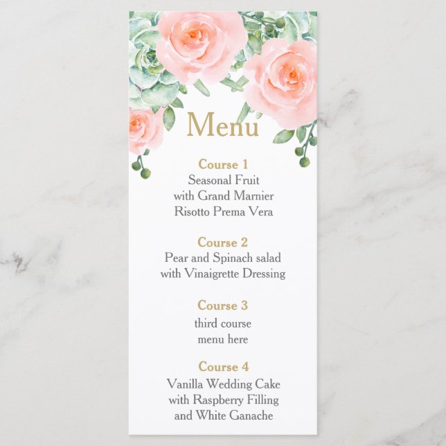 Wasserfarben Sukkulentes Blush Floral Elegante Hoc Menükarte (Vorderseite)