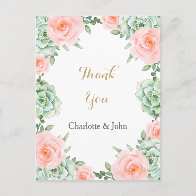 Wasserfarben Sukkulentes Blush Floral Elegante Hoc Postkarte (Vorderseite)