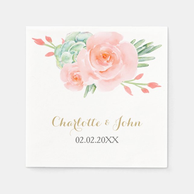 Wasserfarben Sukkulentes Blush Floral Elegante Hoc Serviette (Vorderseite)