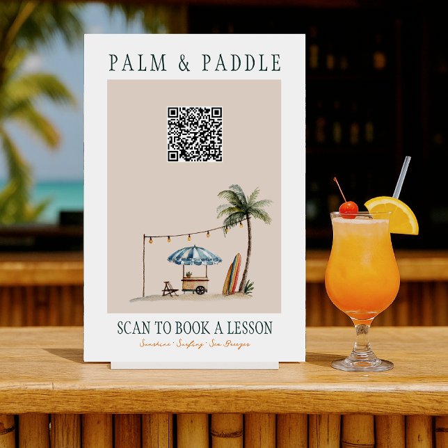Wasserfarben-Surfunterricht-QR-Schild Poster (Von Creator hochgeladen)