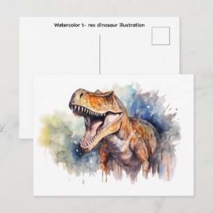 Wasserfarben-T-Rex-Dinosaurier-Illustration Postkarte