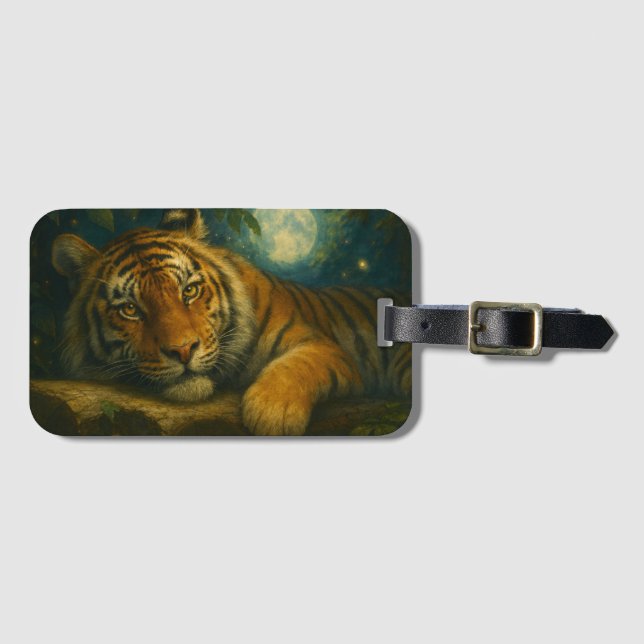 Wasserfarben-Tiger-Ruhen im Nachtwald Gepäckanhänger (Vorderseite (Horizontal))