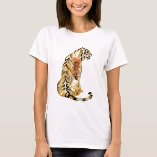 Wasserfarben Tiger Sitzen T-Shirt