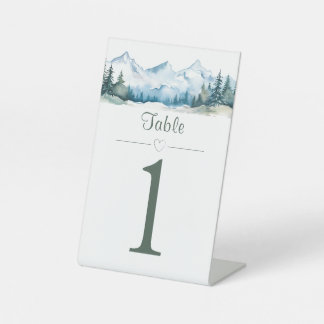 Wasserfarben-Tischnummer Hochzeit im Gebirge Sockelschild