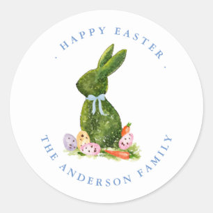Wasserfarben-Topiary-Hase Frohe Ostern  Runder Aufkleber