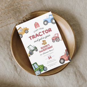 Wasserfarben-Traktor 2. Geburtstag Einladung