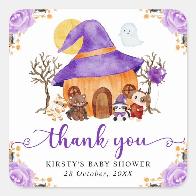 Wasserfarben-Trick oder Treat Halloween-Kinderdusc Quadratischer Aufkleber (Vorderseite)