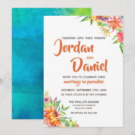 Wasserfarben Tropen Hochzeit in Urlaubsort Einladung