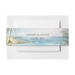 Wasserfarben Tropical Beach Palm Trees Wedding Einladungsbanderole
