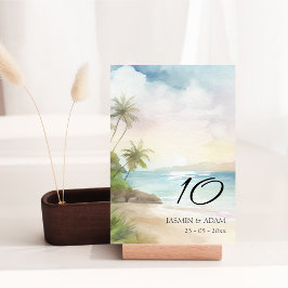 Wasserfarben Tropical Beach Palm Trees Wedding Tischnummer