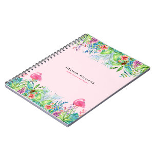 Wasserfarben Tropische Blume und rosa Flamingos Notizblock