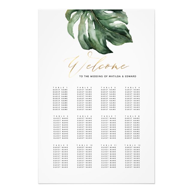 Wasserfarben, tropische und goldene Hochzeitssitzp Fotodruck (Vorne)