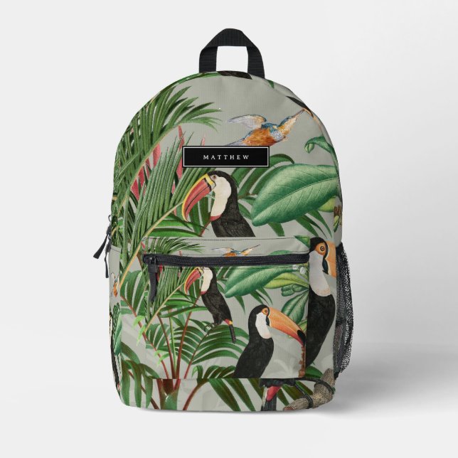 Wasserfarben Tropischer Wald & Toucan Vögel Custom Bedruckter Rucksack (Vorderseite)