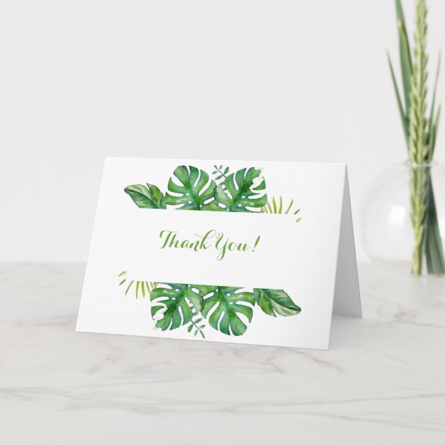 Wasserfarben Tropisches Monstera Blätter Hochzeit Dankeskarte (Vorderseite)
