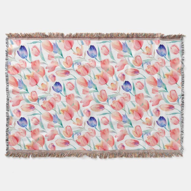 Wasserfarben-Tulips-Muster-Throw-Blanken Decke (Vorderseite)